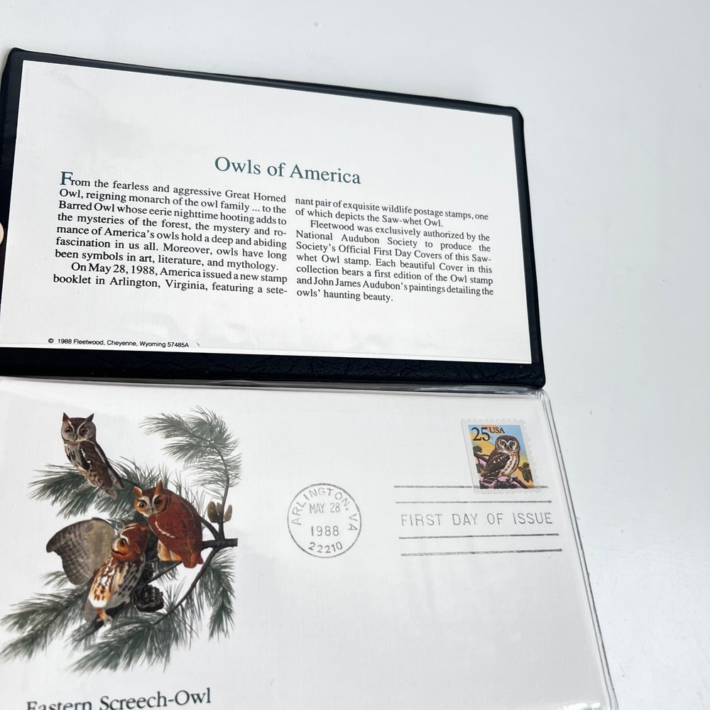 1988 Fleetwood Owls of America First Day Cover Stamp Collection Audubon Society - Picture 2 of 5